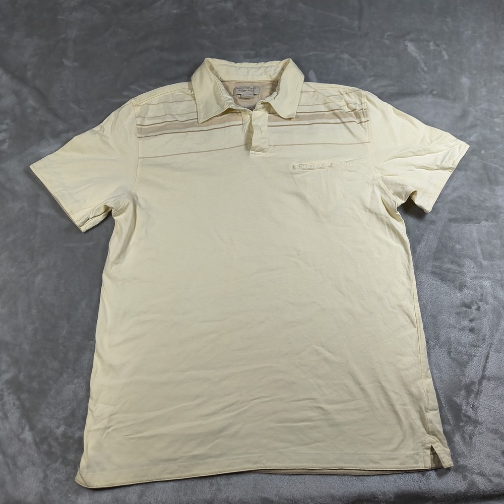 Banana Republic Polo Mens Large Ivory Striped Fitted Pima Cotton Retro Preppy